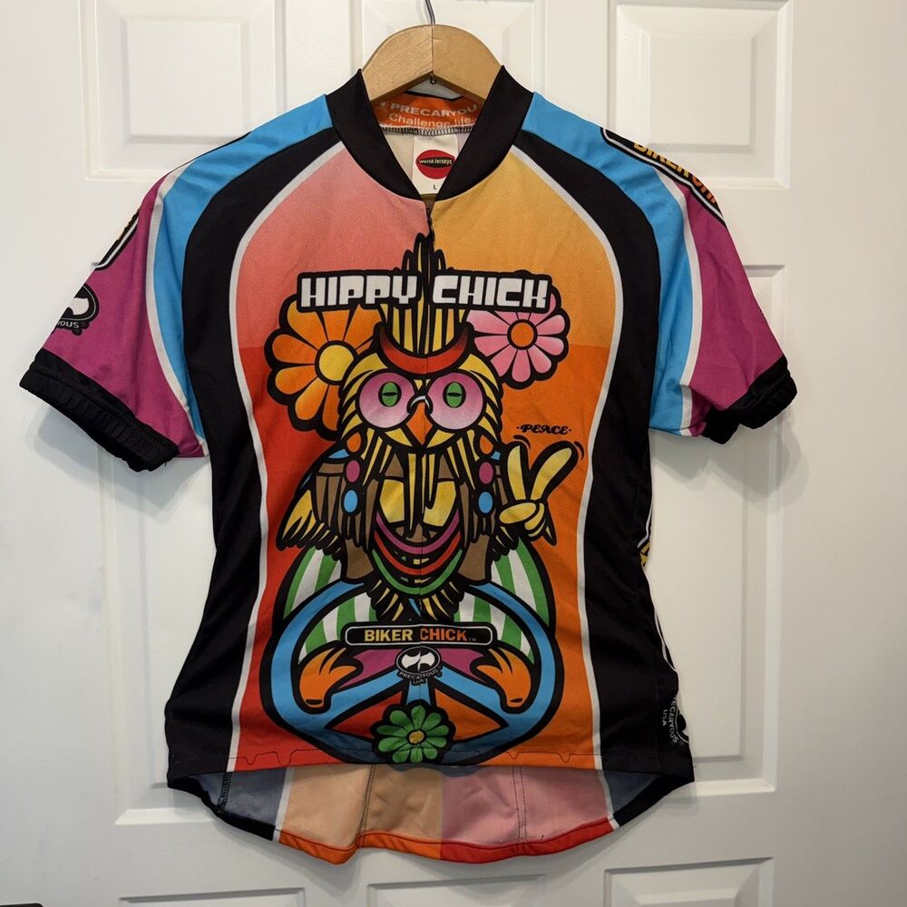 Precaryous Hippy Chick Biker Chick Cycling Jersey Short Sleeve Womens Zip